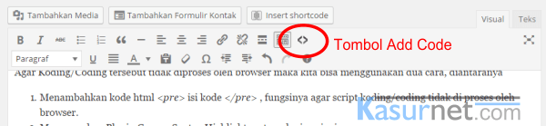 Cara Memasukan Koding dalam postingan blog wordpress 1
